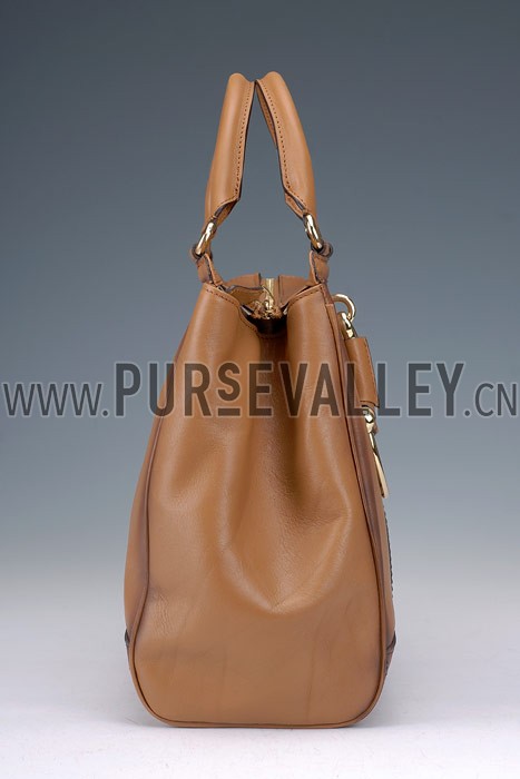 Gucci Duilio Brogue Tan Leather Top Handle Bag