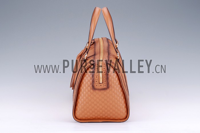 Gucci Duilio Brogue Boston Tan Leather Bag