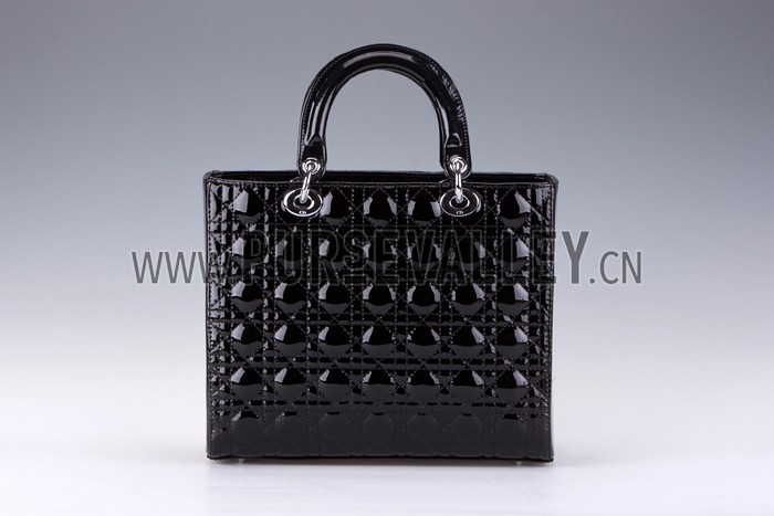 Dior Medium Lady Cannage Bag Patent Leather Black