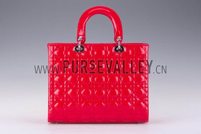 Dior Medium Lady Cannage Bag Patent Leather Red