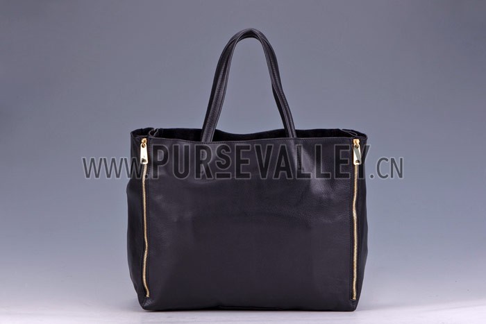 Celine Cabas Gusset Large Black Leather Shoulder Bag