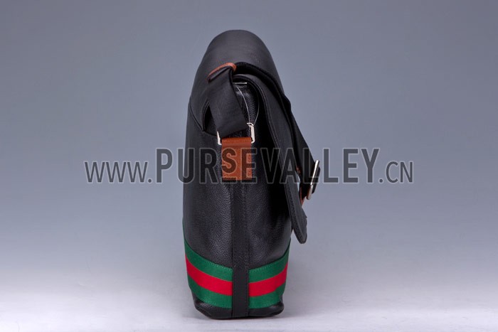 Gucci Web Black Leather Medium Messenger Bag