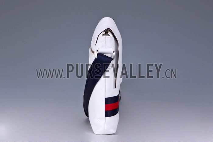 Gucci Web White Leather Small Messenger Bag