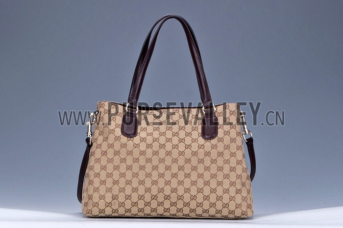 Gucci Soho Dark Brown Trim Logo Printed Canvas Working Tote