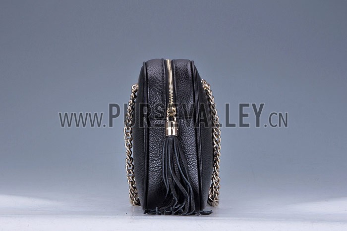 Gucci Medium Soho Black Leather Shoulder Bag with Chain Straps