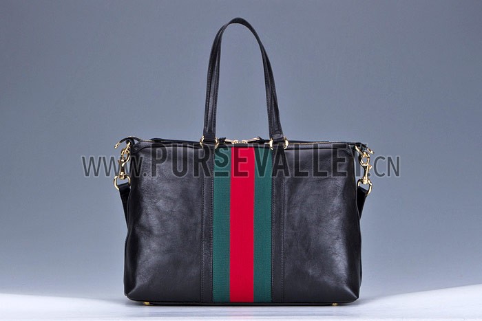 Gucci Rania Web Black Leather Top Handle Tote