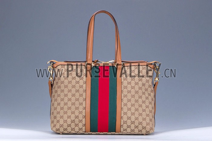 Gucci Rania Web GG Canvas with Tan Leather Trim Top Handle Tote