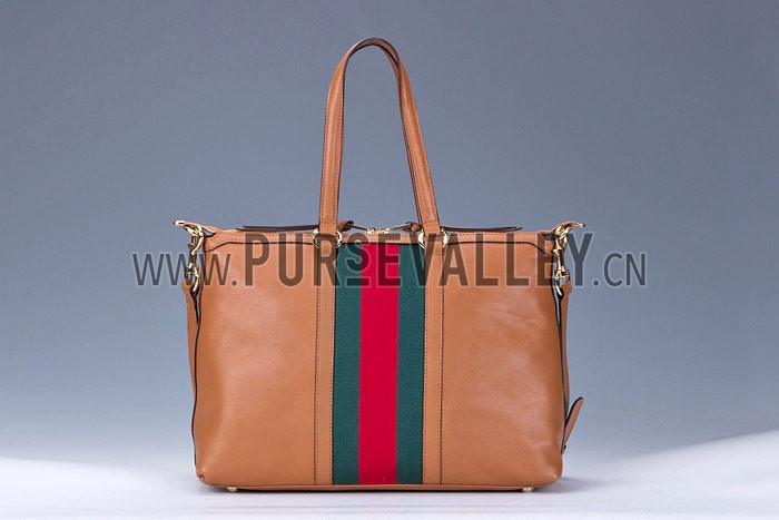 Gucci Rania Web Cognac Leather Top Handle Tote