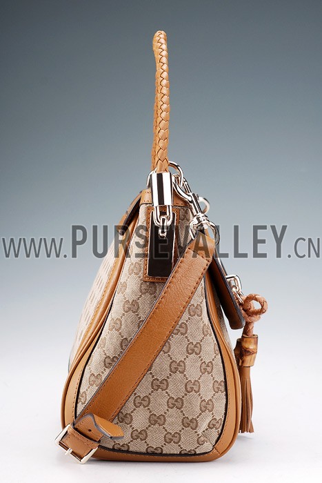 Gucci Marrakech Medium Canvas Flap Bag with Tassel Detail Tan