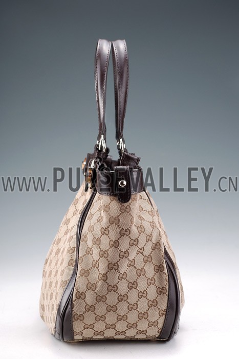 Gucci Belted Large Top Handle Canvas Bag Dark Brown Trim