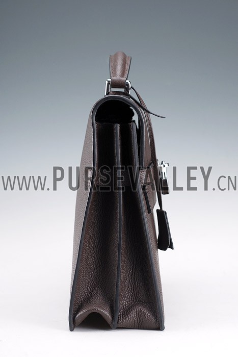 Hermes Kelly Briefcase Silver Hardware Dark Brown
