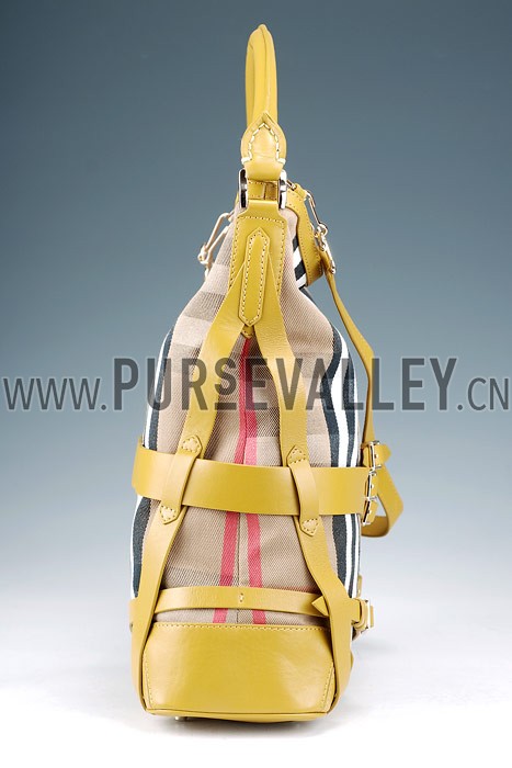 Burberry Large Bridle House Check Belted Hobo Bag Yellow
