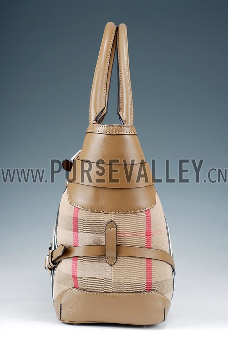 Burberry Medium Bridle House Check Belted Tote Khaki
