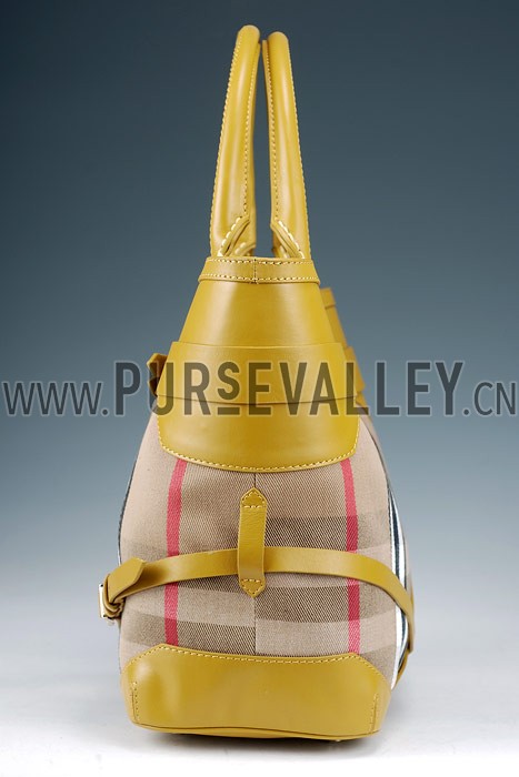 Burberry Medium Bridle House Check Belted Tote Yellow