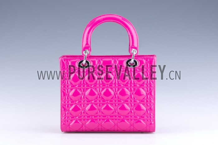 Dior Small Lady Cannage Bag Patent Leather Pink