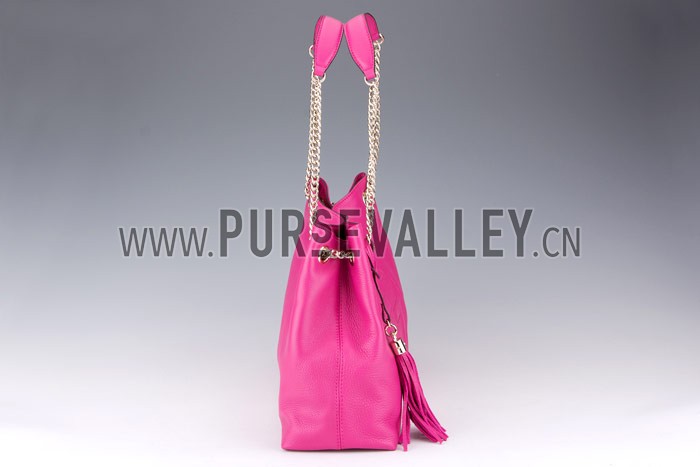 Gucci Large Soho Leather Shoulder Bag with Chain Straps Bright Pink