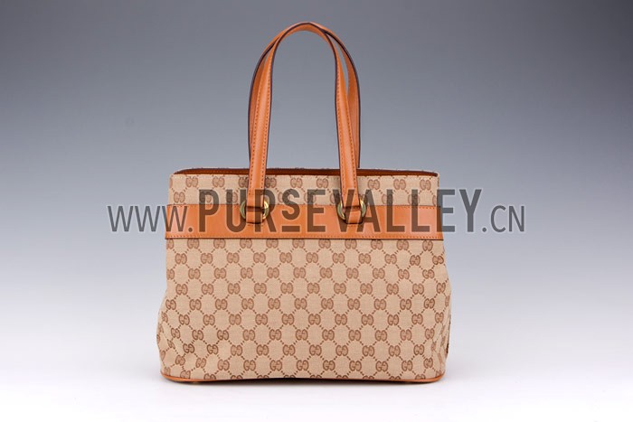 Gucci Bright Bit GG Canvas Cognac Leather Trim Top Handle Tote
