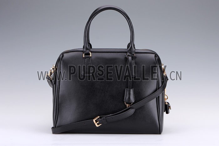Prada Saffiano Shoulder Strap Bowler Bag Black