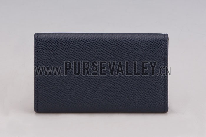 Prada Continental Leather Key Holder Dark Blue