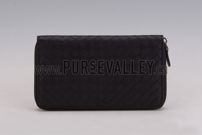 Bottega Veneta Intrecciato Nappa Zip Around Wallet Black