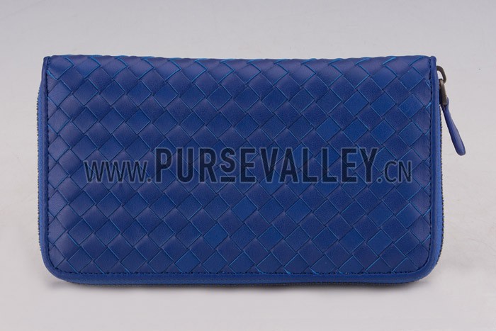 Bottega Veneta Intrecciato Nappa Zip Around Wallet Blue