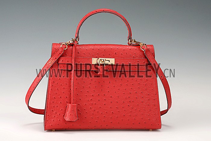 Hermes Kelly 32 Red Ostrich Leather 607481