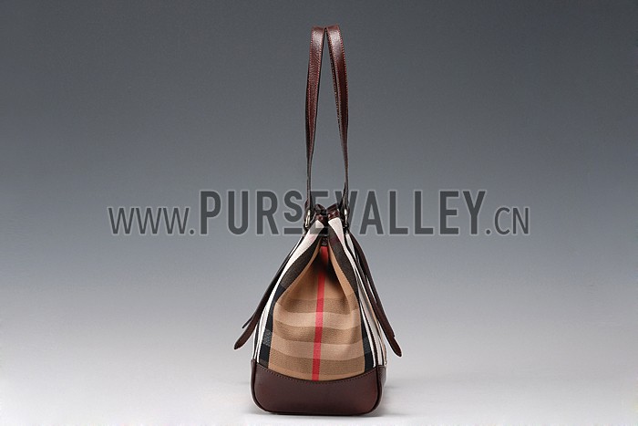 Burberry Small Bridle House Check Tote Bag Dark Brown 607780