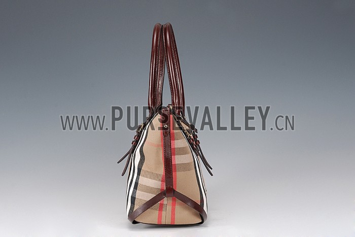 Burberry Medium Bridle House Check Tote Bag Dark Brown 607783