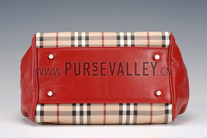 Burberry Small Haymarket Check Tote Bag Red 607796