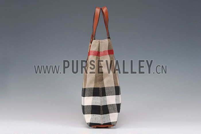 Burberry Medium Canvas Check Tote Bag Brown 607801