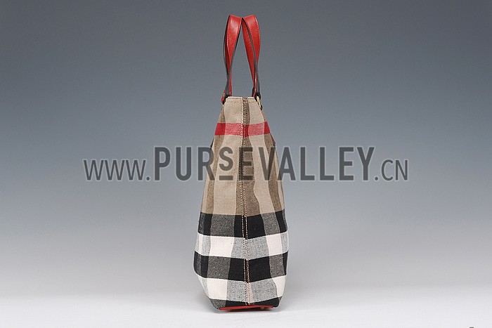 Burberry Medium Canvas Check Tote Bag Red 607802