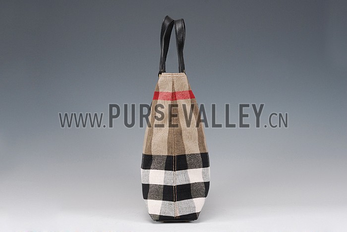 Burberry Medium Canvas Check Tote Bag Black 607803