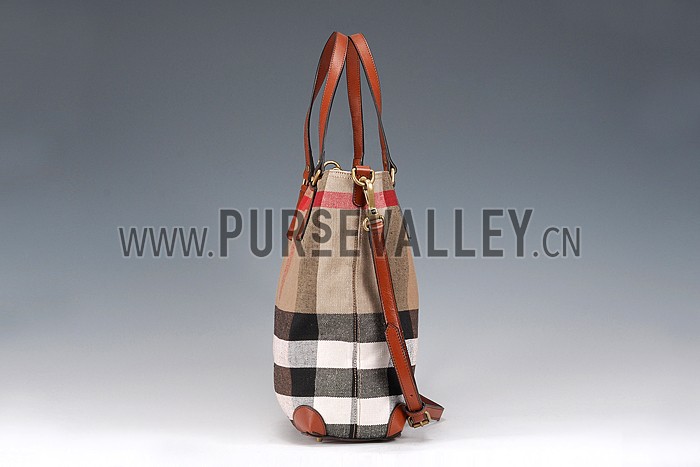 Burberry Large Canvas Check Tote Bag Brown 607811