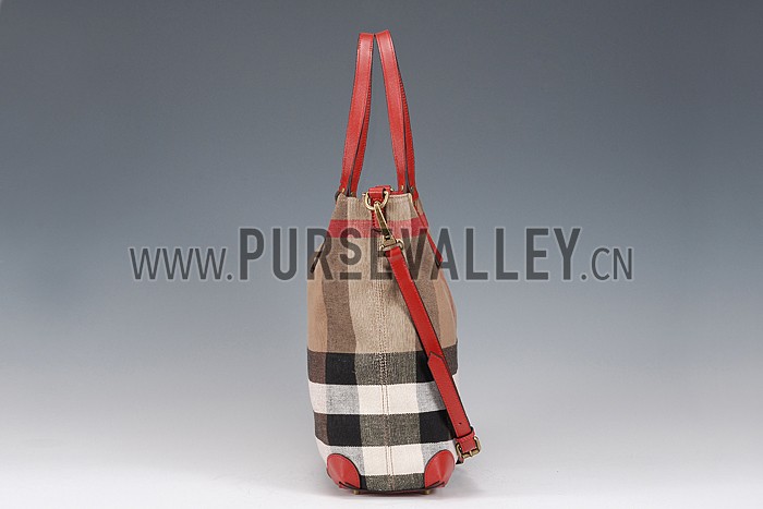 Burberry Large Canvas Check Tote Bag Red 607812