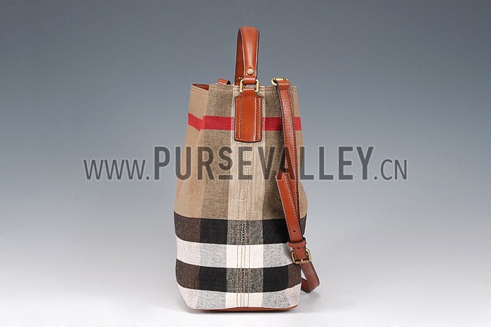 Burberry Medium Canvas Check Hobo Bag Brown 607817