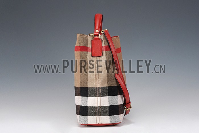 Burberry Medium Canvas Check Hobo Bag Red 607818