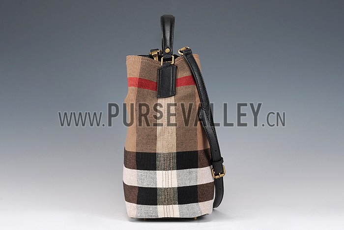 Burberry Medium Canvas Check Hobo Bag Black 607819