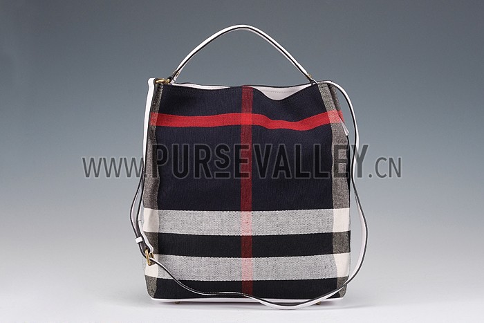 Burberry Medium Canvas Hobo Bag Dark Blue 607821