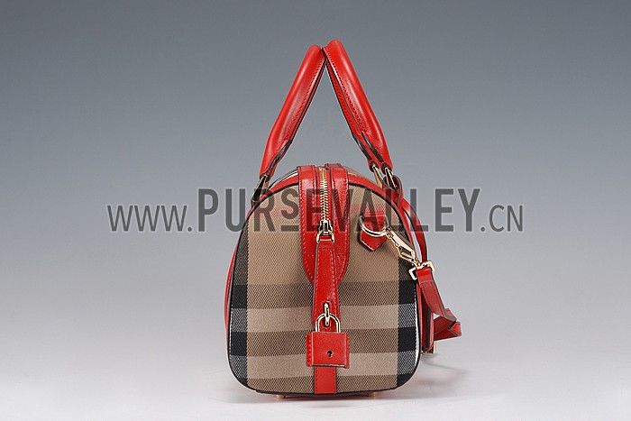 Burberry Sartorial House Check Bowling Bag Red 607822