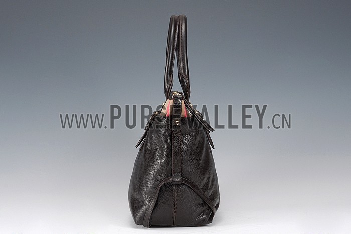 Burberry Small Leather and House Check Tote Bag Black 607825