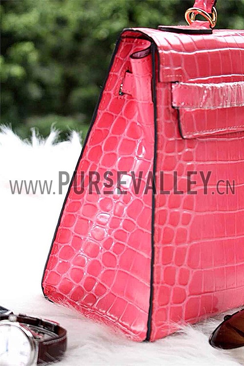 Hermes Kelly 28 Crocodile Leather Pink 608149