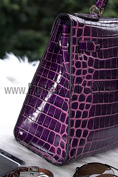 Hermes Kelly 28 Crocodile Leather Purple 608150