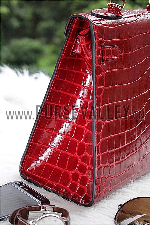 Hermes Kelly 28 Crocodile Leather Red 608151