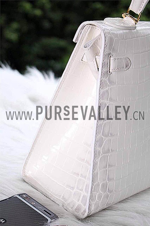 Hermes Kelly 28 Crocodile Leather White 608152