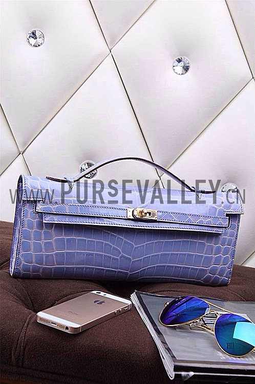 Hermes Kelly Longue Clutch Crocodile Leather Light Purple 608172