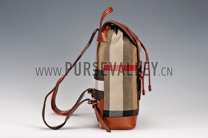 Burberry Man Canvas Check Backpack Saddle Brown 608273
