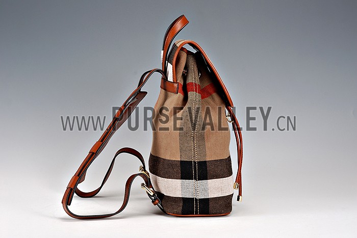 Burberry Canvas Check Backpack Honey Tan 608278