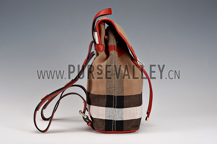 Burberry Canvas Check Backpack Honey Parade Red 608279