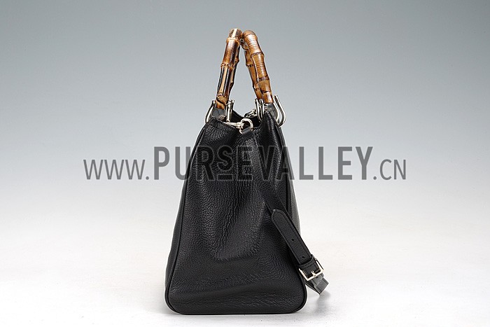 Gucci Bamboo Shopper Leather Tote Black 607312