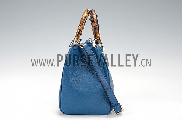 Gucci Bamboo Shopper Leather Small Tote Blue 607315